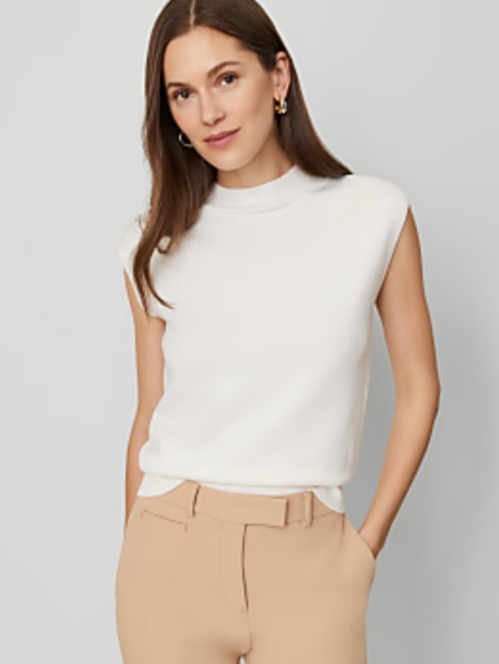 NWT Ann Taylor Refined Mock Neck Sweater Shell Ivory Off White Size XL